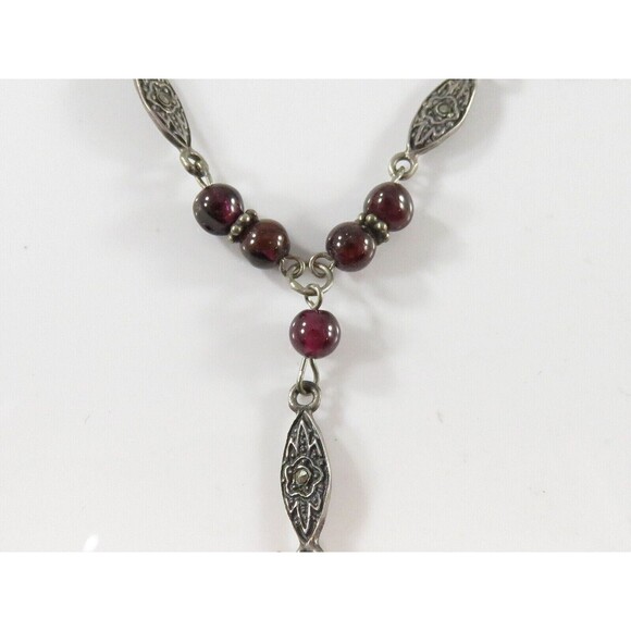 16 1/2" Sterling Silver Lariat Necklace 1 3/4 Drop Polished & Faceted Gem Stones - Picture 4 of 6